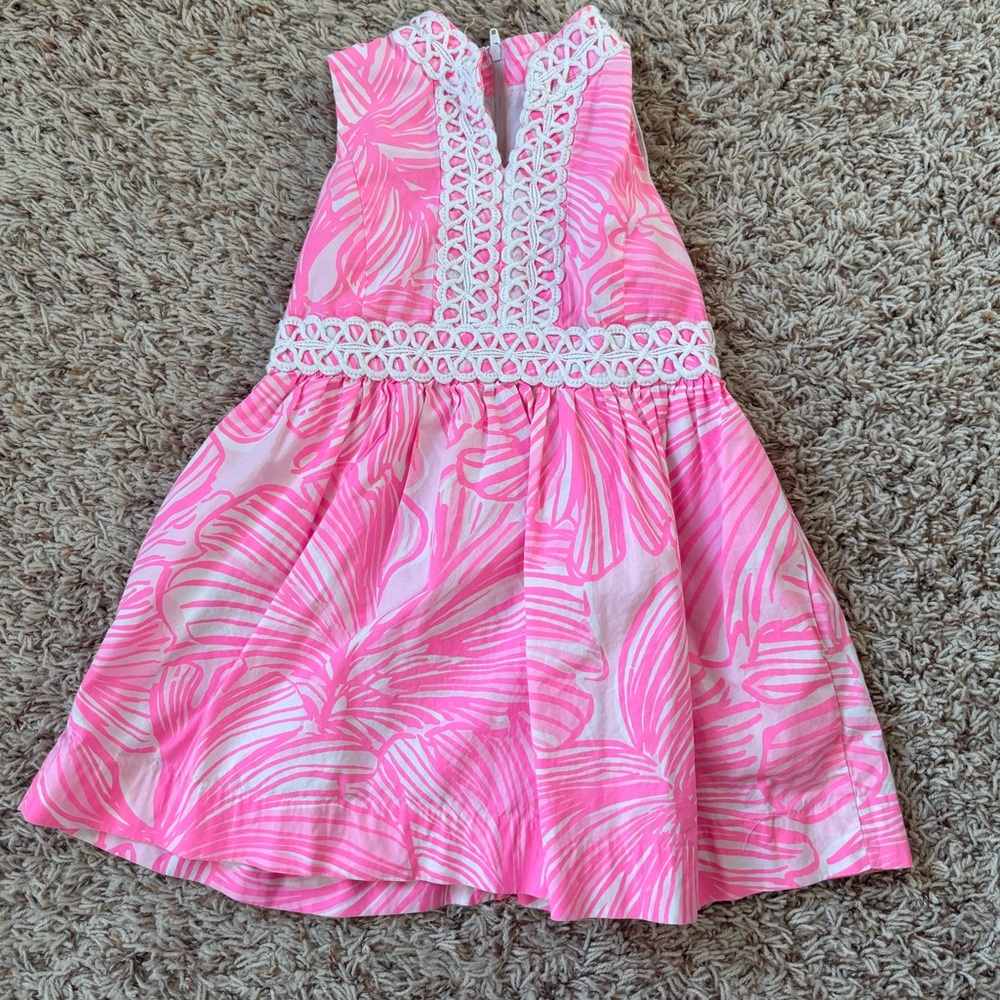 Lilly Pulitzer Pink A-Line Dress Sleeveless Mock Neck Zip Back Dress